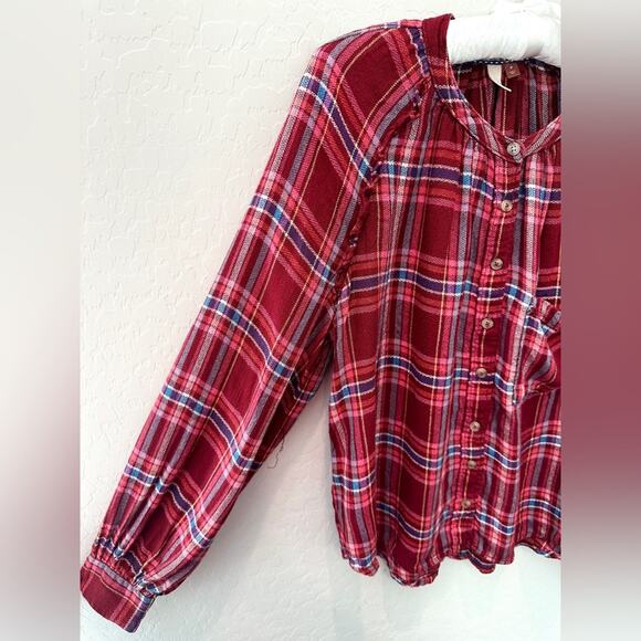 ANTHROPOLOGIE | Pilcro Red Plaid Button Front Long Sleeve Blouse | Medium - Picture 4 of 8